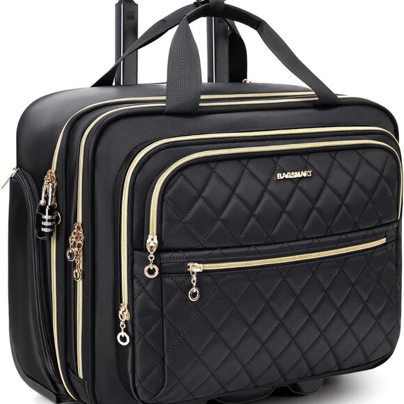Women's Rolling Laptop Bag for 15.6 Inch Laptop, Underseat Carry-On Luggage with